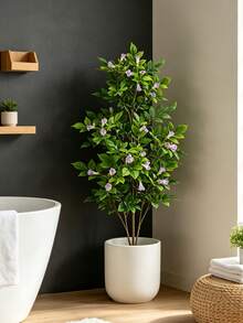 Kmitang 90cm Large Artificial Lacquer Trees With Morning Glory Flower Fake Campsis Plants Branch Faux Nandina Tree Plastic Ficus Plant Real Touch Tree Sumac Leaves For Home Garden Party Balcony Decor Without Pot 1pc - Multicolor - View 4