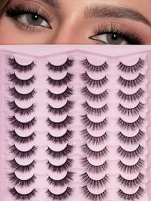 20 Pairs Natural Criss-Cross Full Face Mixed Style False Eyelashes, Slim Design, Suitable For Daily Wear, Manga Style, Travel Essential, Optional With Eyebrow Brush And Clip - Black - View 11