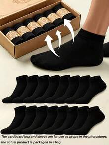 20 Pairs Men's Solid Color Boat Socks, Sweat-Absorbent Breathable Comfortable Invisible Socks, Suitable For Daily Wear, Sports, Business, Unisex, All Seasons, Best Gift Choice For Back To School And Holidays, Available In 1 Pair/10 Pairs/20 Pairs - Black - View 2