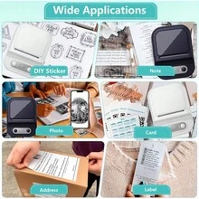 Mini impresora térmica de etiquetas, compatible con anchos de 12-57 mm, papel autoadhesivo, impresora portátil sin tinta, Bluetooth, creador de etiquetas y pegatinas - Multicolor - Ver 9