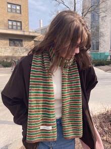 1pc Women's Striped Knit Scarf, Soft & Warm Contrast Color Striped Neck Warmer, Lightweight Long Style, Suitable For Autumn/Winter Daily Wear - Multicolor - View 4