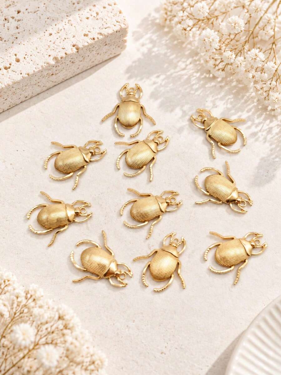 10pcs Stainless Steel Insect Beetle Necklace Pendant Set, Natural Multi-Shape Pendants, DIY Necklace Earring Jewelry Accessories - Multicolor - View 1