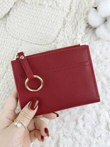 Women's Multifunctional Short Wallet With Zipper, Foldable Buckle Credit Card Storage Bag, Small Wristband Circle Decoration, Suitable For Outdoor Use - Burgundy - View 7