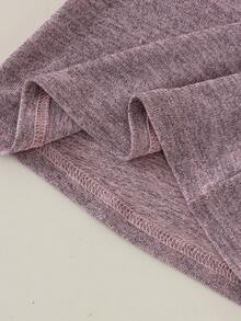 2pcs Baby Girl Soft Comfortable Half-High Neck Ruffle Edge Button Decor Long Sleeve A-Line Dress With Detachable Waist Tie, Spring/Autumn - Mauve Purple - View 9
