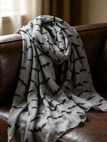 1pc Unisex Halloween Bat Print Scarf, Suitable For Outings And Costume Styling, Women's Black Headscarf - Multicolor - View 7