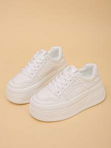 Women's Wedge Heel Thick Sole Casual Sneakers, All Season - White - View 13