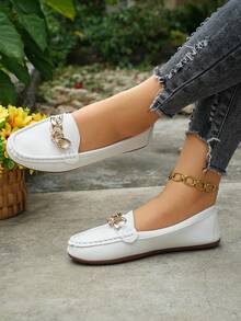 Women's Spring New Golden Chain Elegant Loafers, Lightweight Comfortable Versatile Rubber Flat Slip-On Shoes - White - View 5