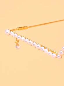 1pc Pearl Decorated Lensless Frame, Half-Rim Glasses With Hanging Pearl Pendant, Women's Fashion Party Photo Prop Facial Accessory - Pearl - View 6