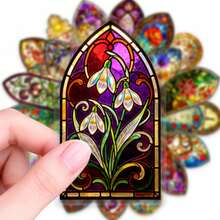 50pcs Church Stained Glass Graffiti PET Stickers, Suitable For Decorating Journals, Phone Cases, Notebooks, Tablets, Skateboards, Guitars, Party Packaging, Water Bottles And Luggage - Multicolor - View 4