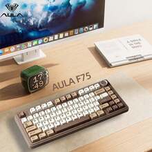 AULA F75 81-Key Gaming Keyboard, 75% Compact Layout, 3 Connection Modes (USB-C/Bluetooth 5.0/2.4G), 5-Layer Noise Reduction, O-Ring Structure, 4000mAh Battery, Multi-Function Volume Knob, Hot-Swappable Switches, RGB Backlight, PBT Keycaps, Hi-Fi - View 3