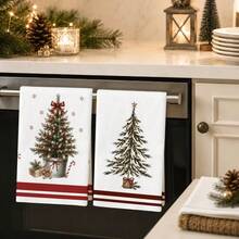 2pcs/Set, White Red Blue Color Scheme, Christmas Kitchen Towels, Hand Towels, Christmas Towel Set, Christmas Holiday Gift, Absorbent Soft Cleaning Cloth, Tea Towels, Hand Towels, Cooking Baking Tea Towels, Cleaning Cloth, Dish Cloth, Kitchen Decor, Living Room Decor, Kitchen Essentials, Home Essentials - White - View 5