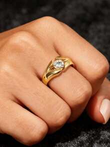 1 buah Cincin Zirkonia Kubik Elegan, Aksesori Hadiah Ulang Tahun Pernikahan Wanita - 1# - View 3