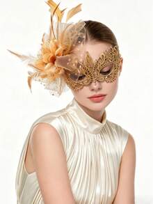 Women's 1920s Vintage Lace Veil Masquerade Mask, Suitable For Carnival Party, Festival, Evening Party, Ball, Detachable Hair Accessory And Mask, Halloween - Multicolor - View 3