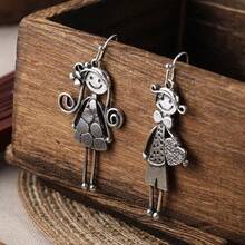 1 Pair Creative Bohemian Style Cute Couple Character Metal Pendant Earrings - Silver - View 3