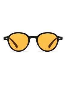 1 Pair Men's Black Round Minimalist Vintage Rivet Decor Street Style Vacation Fashion Glasses - Black - View 3