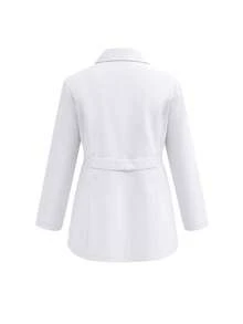 Plus Size Women's Long Sleeve Open Front Lapel 3 Pockets White Coat Regular Fit - White - View 10