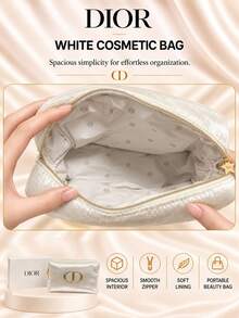 Dior White Makeup Bag, 24cm*16cm, Single Piece, Pearlescent Texture, Spacious, For Daily And Travel Cosmetic Storage - White - View 7