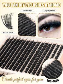 640 Clusters D Curl Segmented Eyelash Set - Includes Eyelash Adhesive & Fixing Liquid, Eyelash Brush & Auxiliary Tweezers; Natural Style Segmented Eyelashes (30D-100D, Length 10-18mm, Thickness 0.07mm), Suitable For Home DIY - Multicolor - View 7