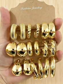 6/18pcs Fashion Geometric Women's Earrings Set, Suitable For Daily And Holiday Wear, Gift For Friends, Besties And Family, Lightweight And Fade-Resistant. - Gold - View 5