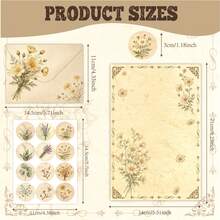 Set Kertas Surat dan Amplop Motif Bunga Botanis Intage 72 Pcs Perlengkapan Tulis 24 Lembar 24 Amplop 24 Stiker untuk Sahabat Pena dan Undangan Pernikahan - Sampanye - View 5