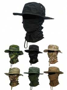 2pcs Unisex Sun Hat Bucket Hat UPF 50+ Jungle Hat + Camouflage Face Mask, Foldable, Hiking, Beach, Fishing, Summer, Hunting - Multicolor - View 1