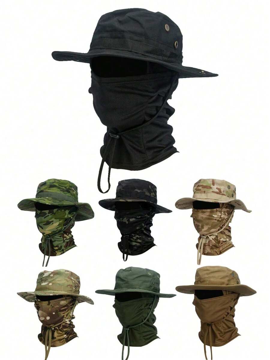 2pcs Unisex Sun Hat Bucket Hat UPF 50+ Jungle Hat + Camouflage Face Mask, Foldable, Hiking, Beach, Fishing, Summer, Hunting - Multicolor - View 1
