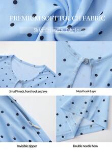 ARA CHIC Women's Blue Polka Dot Mesh 2 Pieces Set, Long Sleeve Cropped Top & Skirt, Front Button Hollow-Out Sheer Mesh Slim Fit, Suitable For Date & Vacation Wear - Baby Blue - View 7