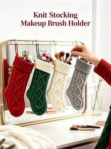 1pc Knitted Christmas Stocking With Classic Cable Knit Design And Hanging Loop, Spacious Interior For Small Gifts, Perfect For Holiday Home Decor, Multiple Colors Available - Multicolor - View 5