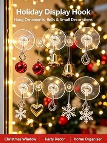 1-5pcs Heavy Duty Transparent Suction Cup Hooks, Reusable Detachable Metal Clip Suction Cup Hooks, Suitable For Glass Windows, Can Be Used In Bathroom, Kitchen, Suitable For Christmas Decorations, Christmas Bells, Holiday Ornaments. - View 1