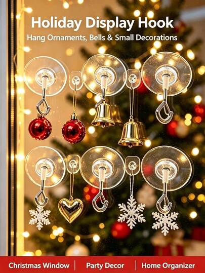 1-5pcs Heavy Duty Transparent Suction Cup Hooks, Reusable Detachable Metal Clip Suction Cup Hooks, Suitable For Glass Windows, Can Be Used In Bathroom, Kitchen, Suitable For Christmas Decorations, Christmas Bells, Holiday Ornaments.