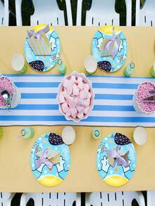 50pcs Pink & Blue Monster Theme Tableware Set, Includes Printed Plates, Cups And Napkins, Suitable For Children's Monster Theme Birthday Party And Cartoon Party - Multicolor - View 3