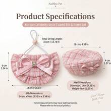 Pet Beret Hat And Bib Set, Suitable For Cats And Small Dogs, Pink And White Tweed Beret Hat With Bow And Rhinestone Details, Adjustable Pet Bib With Large Bow, Birthday Party Photo Props And Daily Wear Accessories - Multicolor - View 4