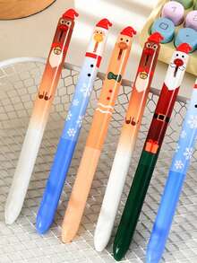 12/4pcs Cartoon Theme Christmas Erasable Press-Type Gel Pens, Student Stationery, 0.5mm Blue Ink, Retractable Ballpoint Pens, Practice & Exam Pens, Christmas Gift, Suitable For Writing Christmas Cards - Christmas Erasable Pen - View 7