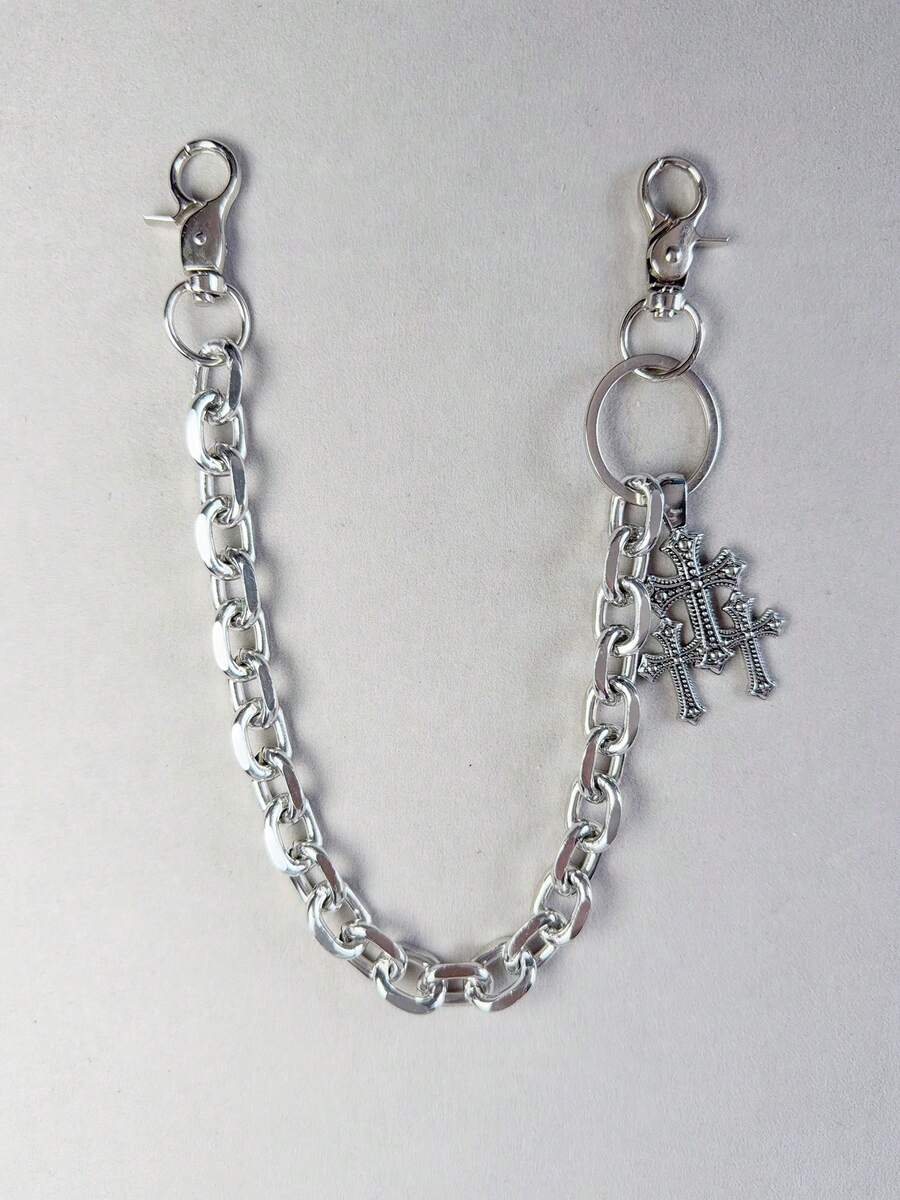 Cross Chain Pants Chain, Rhinestone Waist Chain With Lobster Clasp Pendant, Wallet Chain, Vintage Chain, Double Layer Chain, Hip Hop Punk, Jeans Chain, Pocket Chain, Key Chain, Multi-Element - Multicolor - View 1