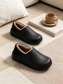 Men's One-Piece Molded Thick Fleece Lining Warm Clogs, Thick Sole Full-Cover Heel Windproof, Lightweight Comfortable, Suitable For Home, Package Pickup, Short Trips, Dirt-Resistant Easy To Clean Warm Hole Shoes - Black - View 3