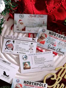 4 Styles Santa Claus Sleigh Driver's License Cards, Vintage ID Layout, Printed With Santa Claus Portrait And North Pole Reindeer Text, American Retro Fun Style Suitable For Winter Christmas, Can Be Used As Surprise Props For Christmas Gift Box Matching, Family Party, Holiday Interactive Cards - Multicolor - View 1
