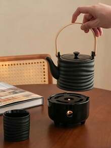 Black Ceramic Tea Warmer, High-End Constant Temperature Vessel, Small Household Tea Ware, Luxury Style Tea Warmer, No Boiling Tea Or Water Heating Function, Only Keeps Warm (Candle Not Included) - Black - View 2