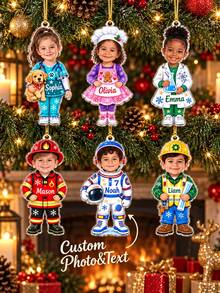 1pc Custom Kids Photo Career Christmas Ornament,Vet Chef Scientist Firefighter Astronaut Builder Custom Face Tree Decor,Holiday Keepsak,Christmas Gift - Cadet Blue - View 2
