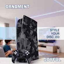 Juego Completo de Pegatinas Protectoras Compatibles con Edición de Disco, Patrón de Camuflaje Gris Oscuro Personalizado, Película Anti-Arañazos Removible sin Residuos, Compatible con Consola y Control DualSense - Ver 3