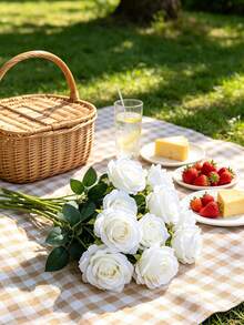 1pc 10 Stems Artificial Silk Rose Bouquet, Suitable For Home, Office, Party Decor And Wedding Decoration - White - View 7