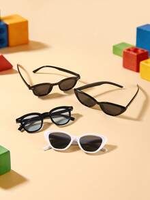 1 Set 4pcs Kids Cat Eye & Round Frame PC Glasses, Fashion Retro Style For Party & Vacation, Ages 3-8, With Glasses Case - Multicolor - View 4