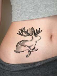 Waterproof And Sweat-Proof, Washable Temporary Tattoo Sticker. 1 Piece. PVC Material. Unique And High-Grade Design. Cute Style. Animal-Themed Tattoo. Cute Deer Pattern. Suitable For People For Daily Use. - Black - View 4