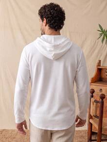 glestore Men's Retro-Style Long-Sleeve Waffle-Weave Hooded Shirt-Stylish, Versatile For Commuting And Casual Wear. Perfect For Spring, Fall, And Winter. - White - View 2