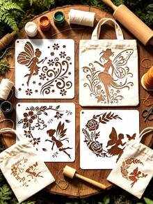 16pcs Fairy Painting Stencils, DIY Suitable For Wood, Canvas, Wall, Notebook, Greeting Card, Gift Box, Fabric, Desktop, Window, Furniture, Classroom, Planner. Back To School Season Handmade Creative Painting Spray Printing Tool Masking Board Reusable - Elf Fairy - View 6