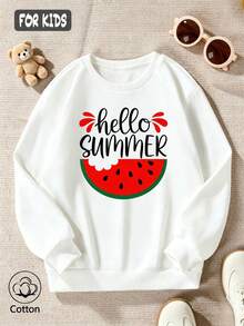 هودي صيفي بشعار "hello summer" وطبعة بطيخ - أبيض - مشاهدة 3