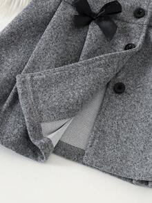 1pc Baby Girl Cute Comfortable Plush Collar Long Sleeve Open Front Wool Dress Set, Autumn/Winter Elegant Party - Grey - View 8