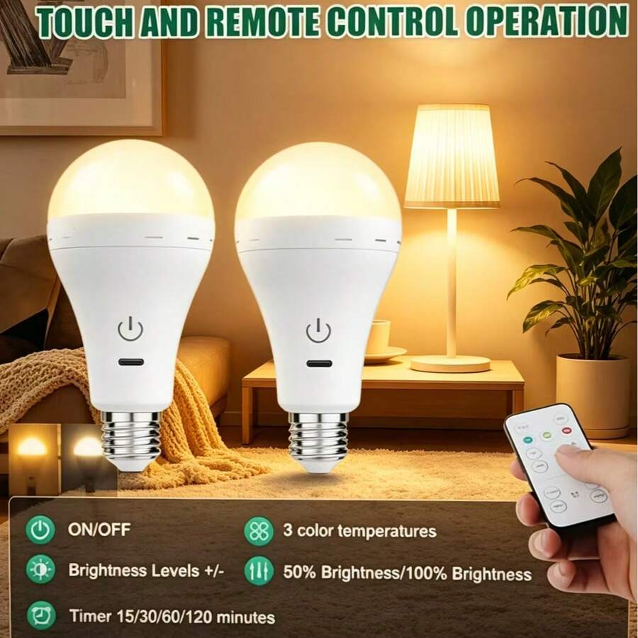 1/2pcs Smart Remote Control LED Bulb, Large Capacity Battery, Ultra Long Battery Life, With Remote Control, Rechargeable LED Bulb, Detachable, Ambient Light, Table Lamp, Wall Lamp, Ice Hockey Light, Emergency Light, 3 Color Lights, USB Charging LED Bulb With Hook - Portable High Brightness, Suitable For Bedroom, Living Room, Compatible With Remote Control, Suitable For Various Lamps, Outdoor, Camping, Multiple Colors And White Adjustable - Various - View 1