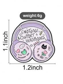 1 Pc Whimsical Emotional‑Theme Enamel Pin, Cartoon Headphones With Cute Characters Decorative Brooch - Multicolor - View 9