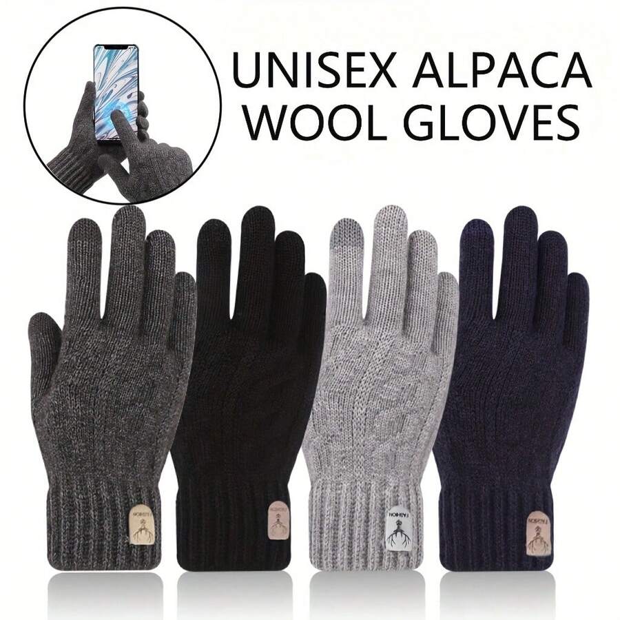 1 Pair Unisex Winter Double Layer Gloves - Warm Knitted Touchscreen Gloves, Suitable For Texting, Cycling, Work And Daily Use - Multicolor - View 1