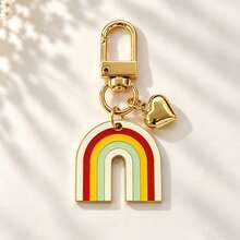 1pc/3pcs/4pcs Unisex Alloy Rainbow Oil Drop Pendant, Gold 3D Heart Charm Keychain, Minimalist Bag Pendant Wallet Accessory - Multicolor - View 8